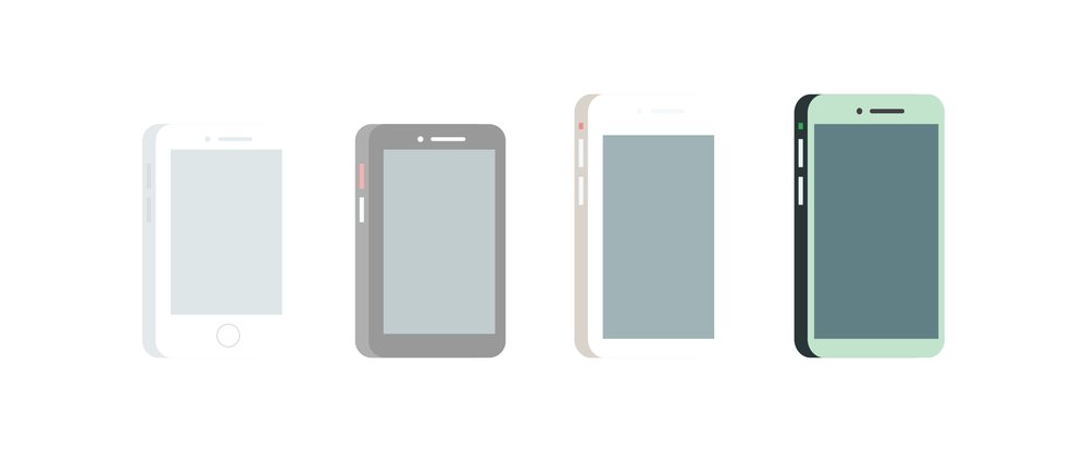 Illustration of various generations of a smartphone lined up.