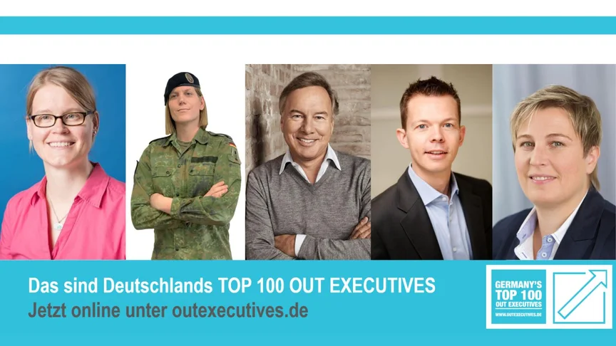 Jannika ist auf einem Plakat der Out Executives neben vier anderen queeren Top Executives aus Deutschland zu sehen.