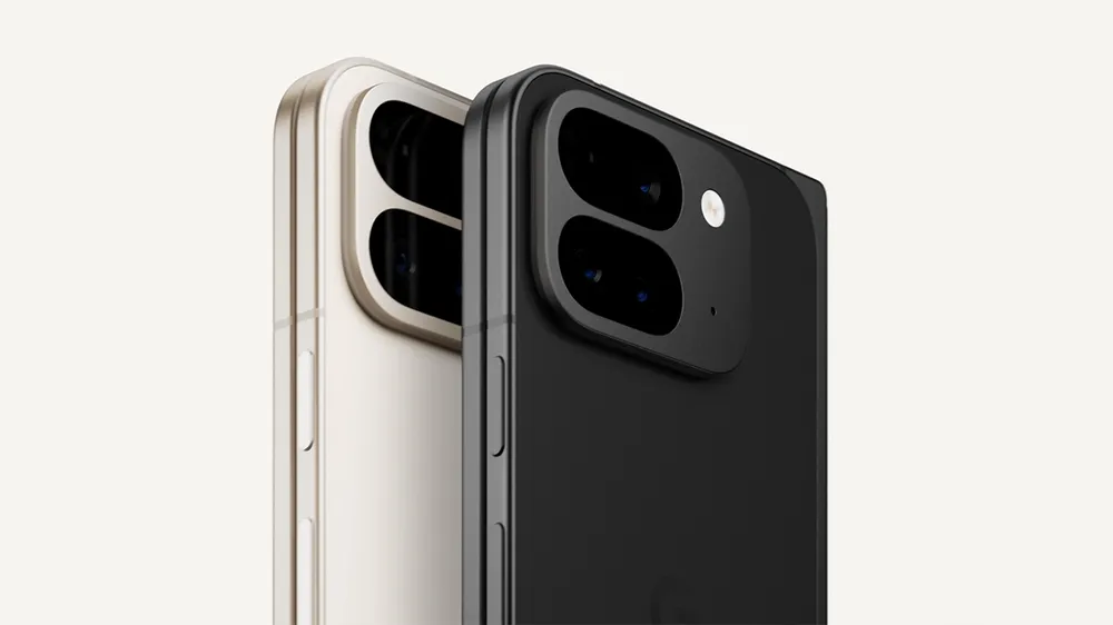 Imagen de dos Pixel 9 Pro Fold superpuestos, que se muestran en Porcelain y Obsidian, mostrando de forma destacada la cámara principal.