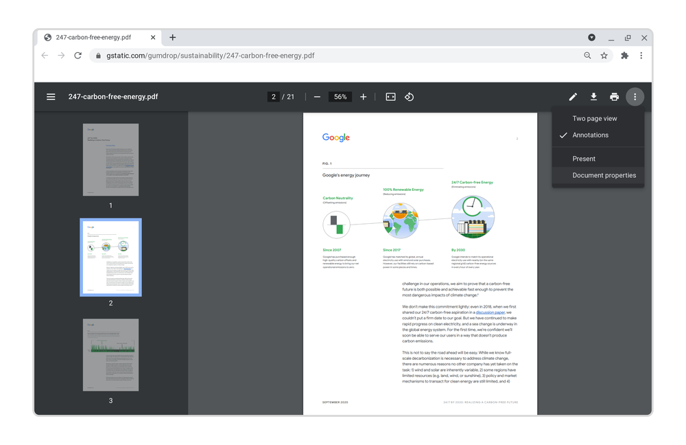 Nuevas funciones en el lector de PDF de Chrome: consulte la nueva barra de herramientas superior, la barra de herramientas lateral y el menú adicional.