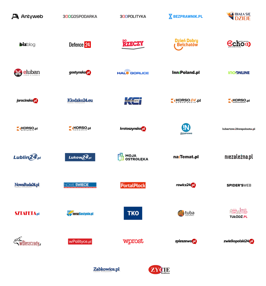 This image shows 47 logos of publishers from Poland that we are partnering with for News Showcase. The image is one a white background with the logos tiled.