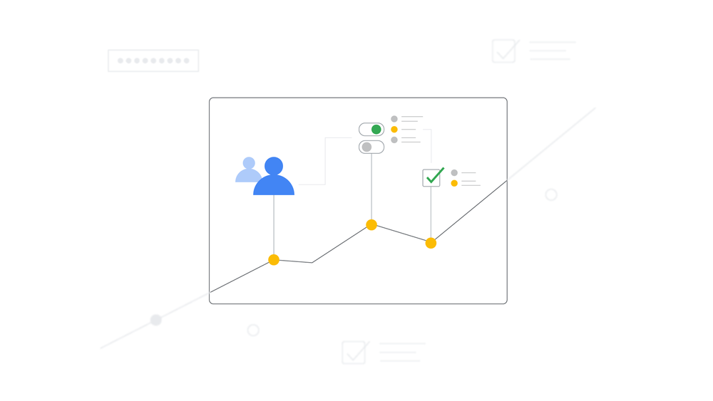Illustration of a line moving upward on a chart with icons representing controls