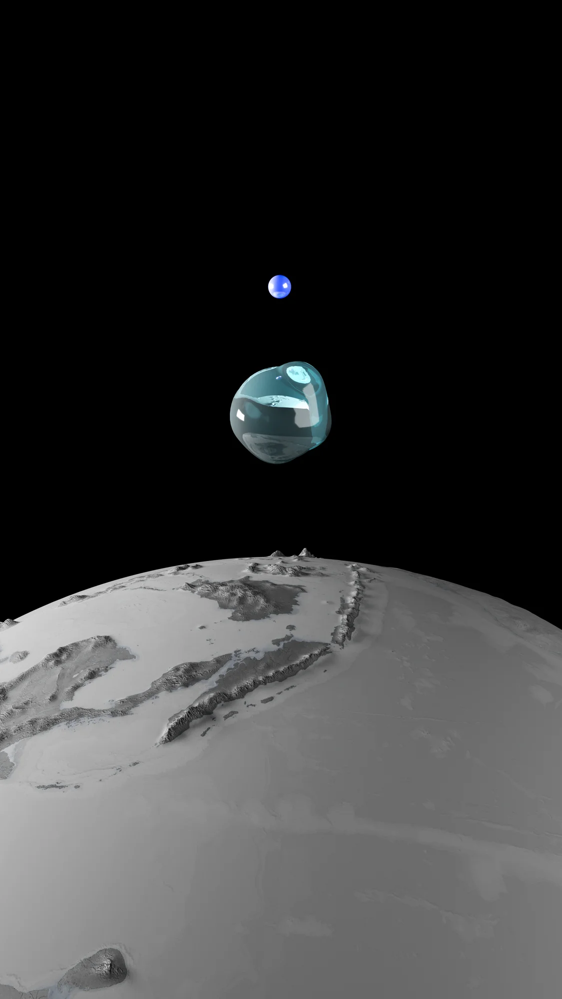 A graphic showing three spheres depicting earth, the amount of water and the amount of fresh water