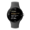 A Google Pixel Watch showing Heart Zone Training data on the watch face. At the top of the face, it reads “on target” and below it shows the numbers “11:56” next to “in target.” Below that it reads “157 vigorous bpm.” Below that it reads “21:36.”