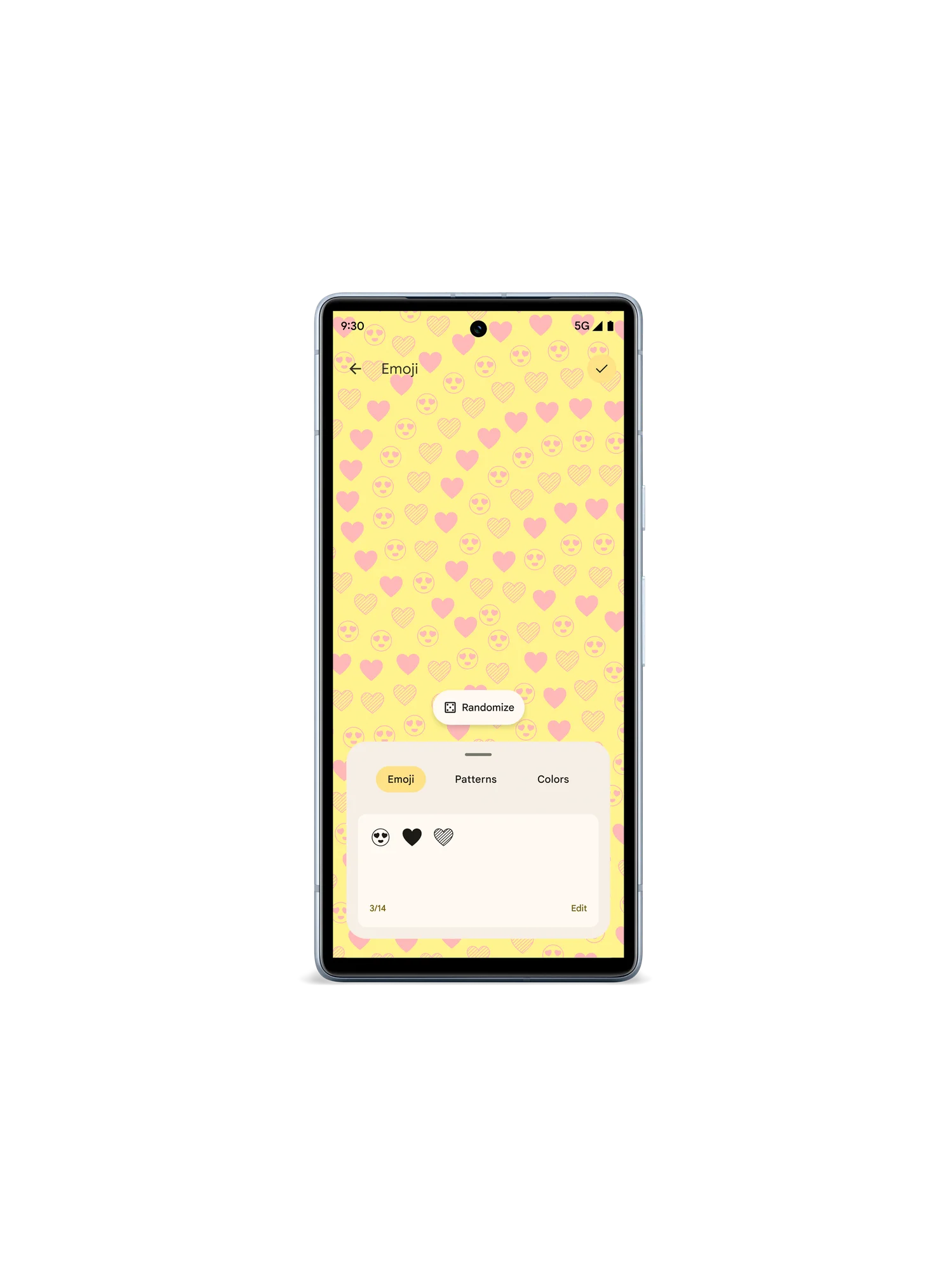 Ein Pixel-Smartphone, welches ein neues Emoji-Hintergrundbild anzeigt.