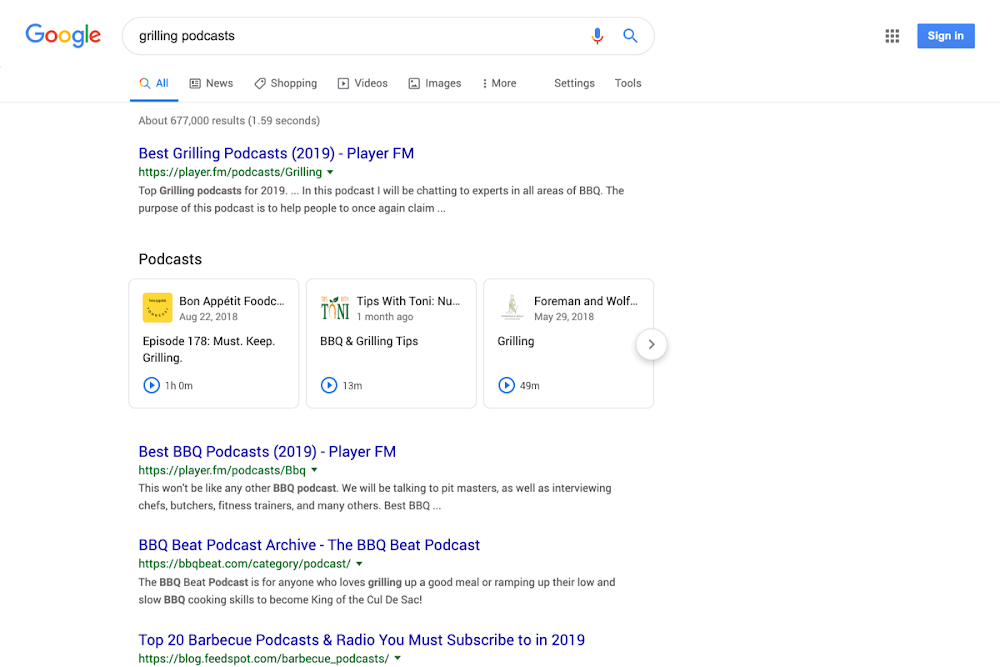 Podcasts in search desktop