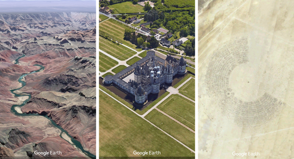 Verschiedene Screenshots von Aufnahmen aus Google Earth.