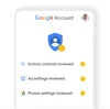 An image of a mobile phone showing a privacy check up on a user’s Google profile