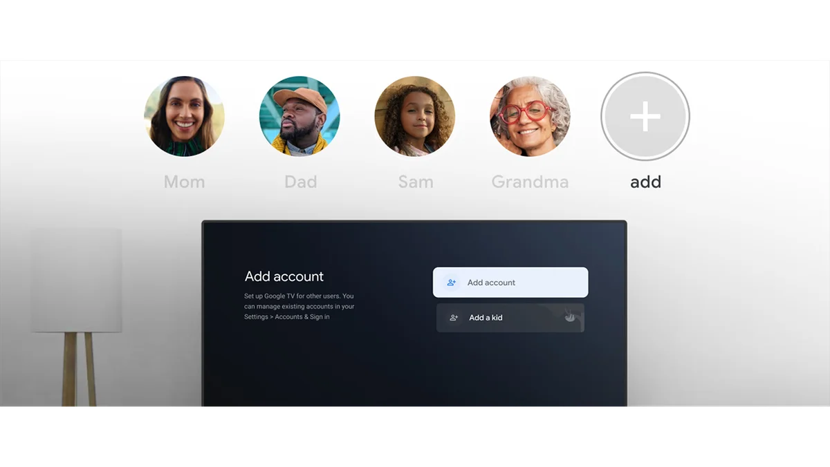 Five circles showing personalized profiles on Google TV