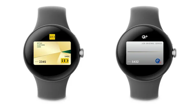 Google Pixel Watch 上の「iD」と「QUICPay」画面の画像。