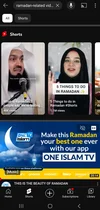 A phone screen showing videos on YouTube after searching for ramadan-related videos