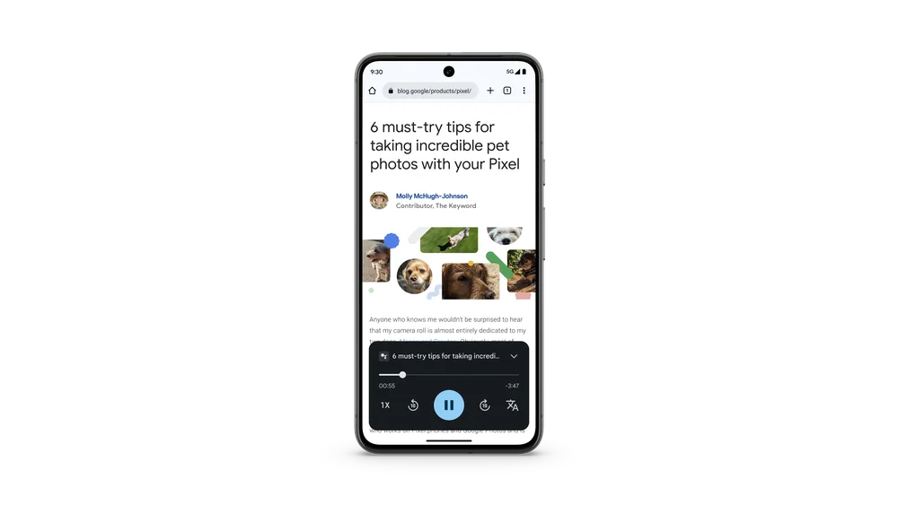 An image of Pixel 8 Pro reading a webpage aloud.