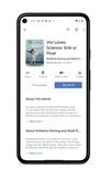 A Pixel phone displays the book detail page for “Vivi Loves Science: Sink or Float,” which includes the “Practice” badge.