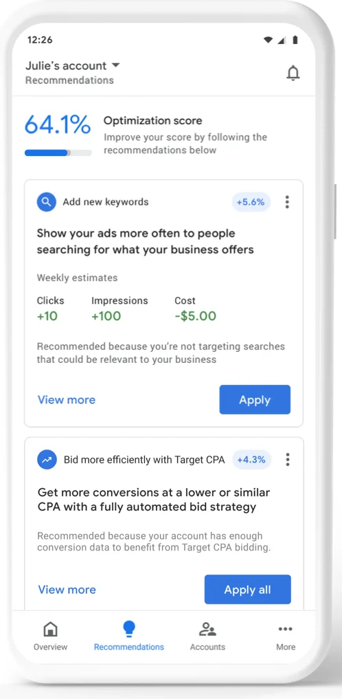 Google Search Ads: Recommendation Keyword