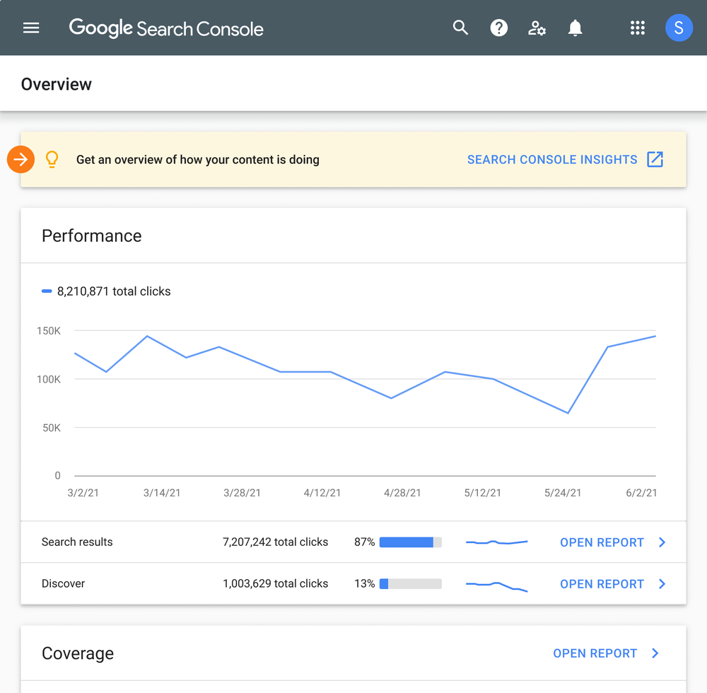 image showing Search Console Insights entry point