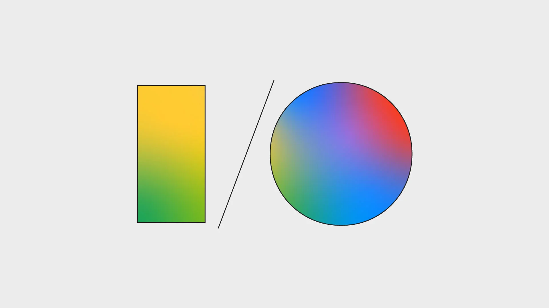 The letters I / O form the Google I/O logo with gradient colors filled in.