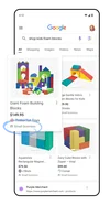 A search for “shop kids foam blocks” on a mobile phone shows several results, including one that has a “small business” label.