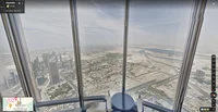 Street View imagery from the top window of Burj Khalifa overlooking the city of Dubai.