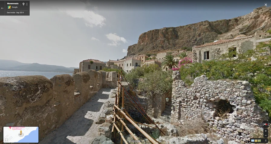 La ville de Monemvasia (Grèce) vue par Street View