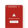 최신 안전 브라우징 API 화면. 붉은색 바탕에 이동하려는 사이트가 안전하지 않은 사이트임을 나타내는 문구와 되돌아가기 옵션이 나타난다.