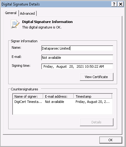 Image of digital signatures settings