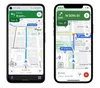 A Pixel phone and an iPhone showing updated navigation featuring stop signs and traffic lights