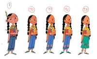 Five images of different versions of the Indigenous character in the book showing how it evolved.