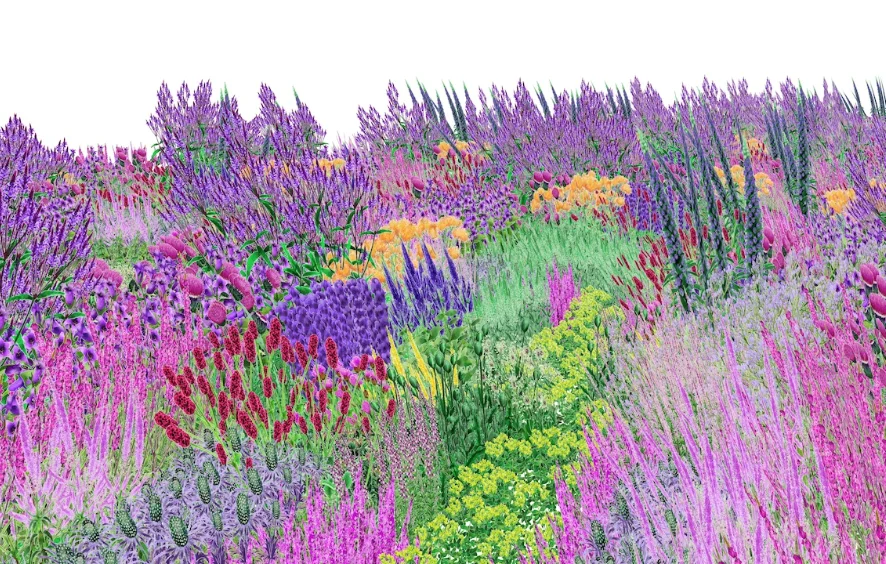 A digitally morphed image of a colorful garden