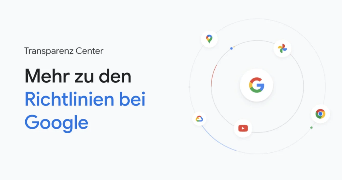 Überschrift Mehr zu den Richtlinien bei Google, daneben mehrere Produktlogos