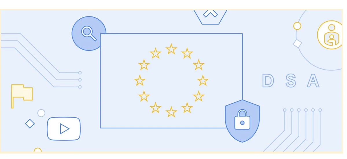 Goldene Sterne der Europäischen Union mit Symbolen für Online-Sicherheit
