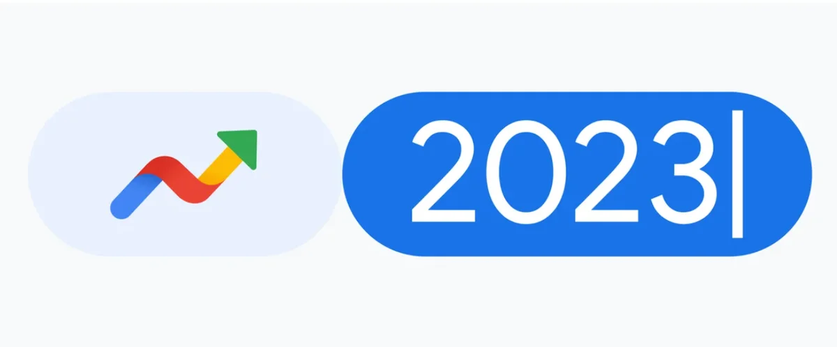 Das Google Trends Symbol zusammen mit der Zahl 2023