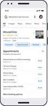 Screenshot of Google's appointment availability features
