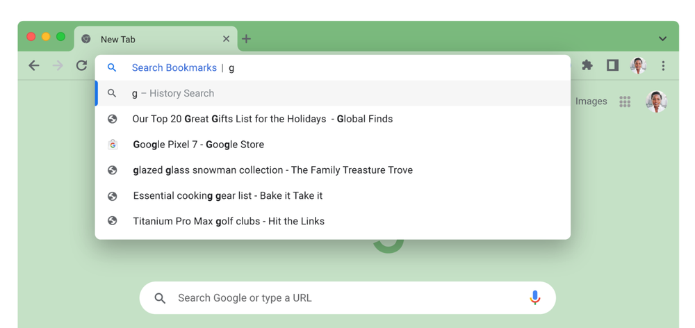 Image of the Chrome address bar with the text “Search Bookmarks.”