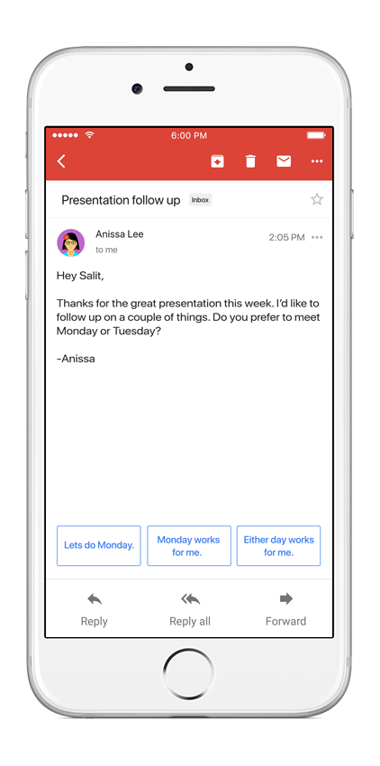 Smart Reply in Gmail on iOS static for blog.width 422