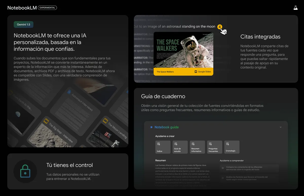 Imágen de la interface de usuario de NotebookLM