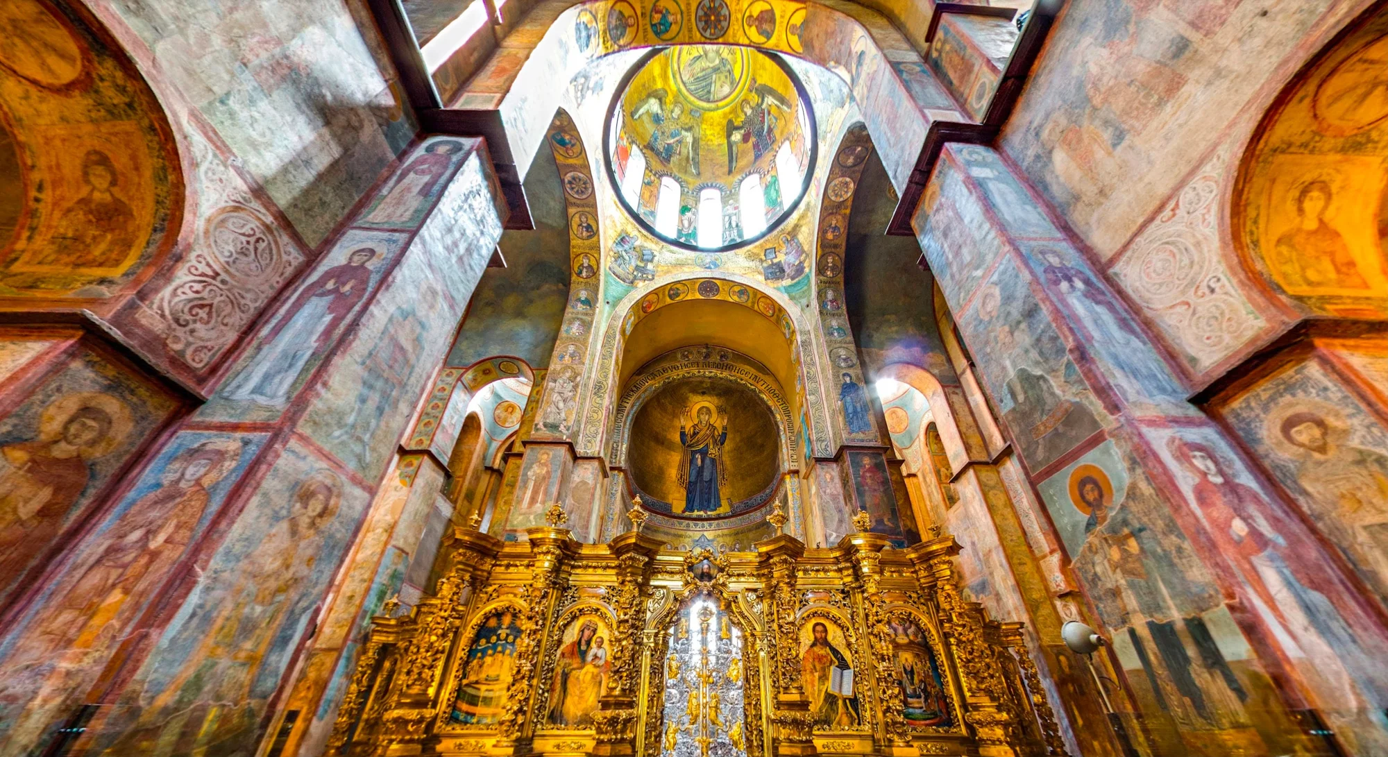 The brightly painted, beautiful interior of St. Sophia’s Cathedral