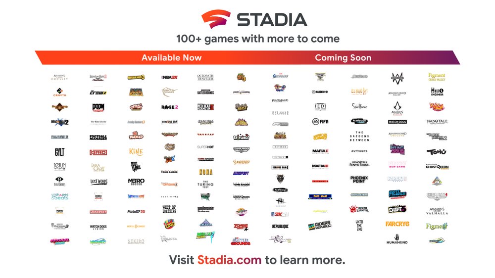 Stadiaゲームが利用可能になり、間もなく登場