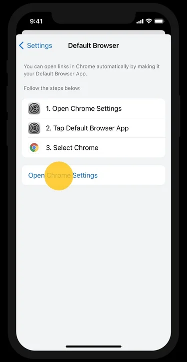 Ein Smartphone zeigt die Schritte, wie Chrome als Standardbrowser eingerichtet werden kann