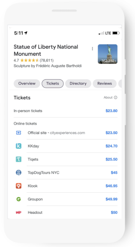 Ticketing options will show what rates each partner prices their tickets at.