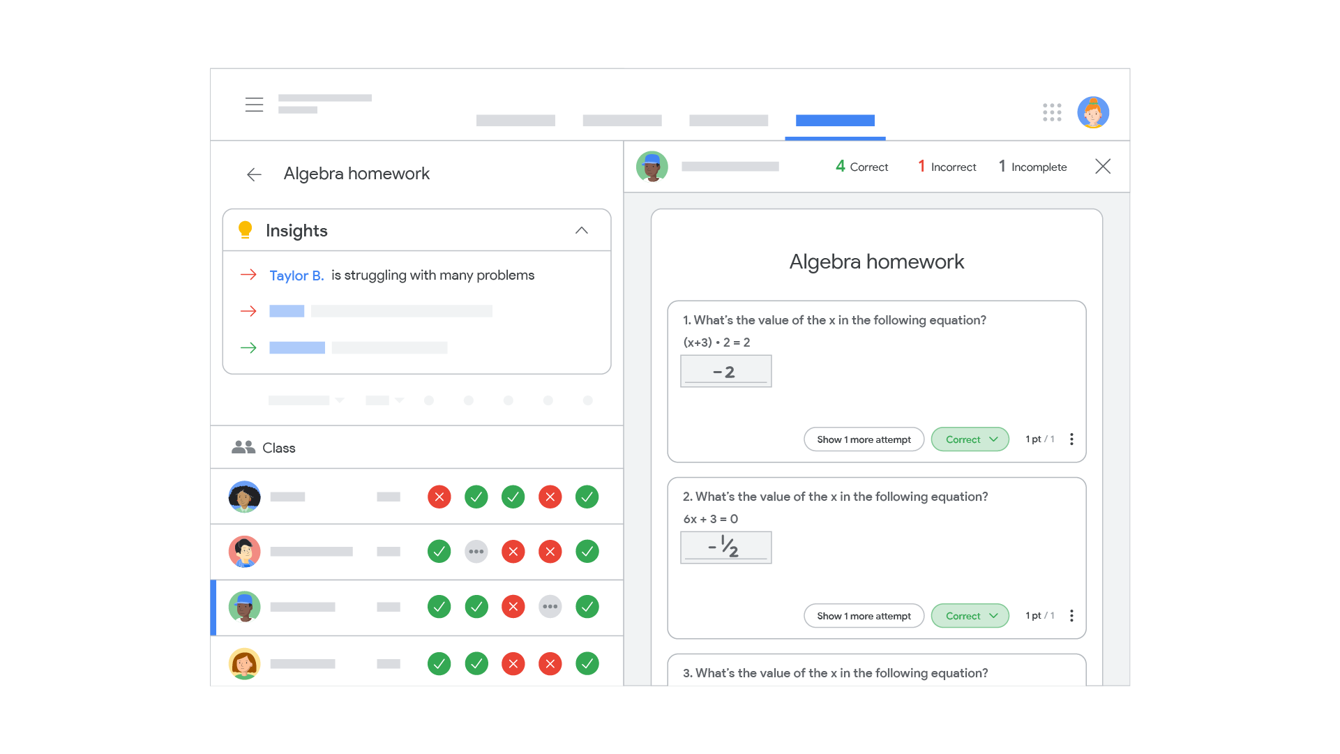 Educator view of insights dashboard in practice sets.