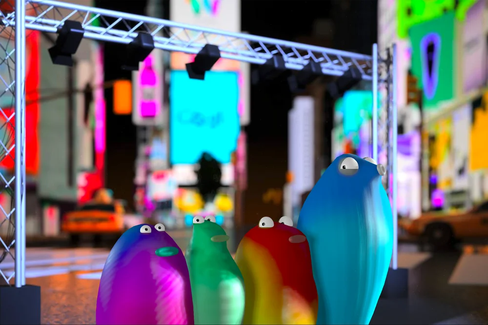 Four blobs on a stage performing