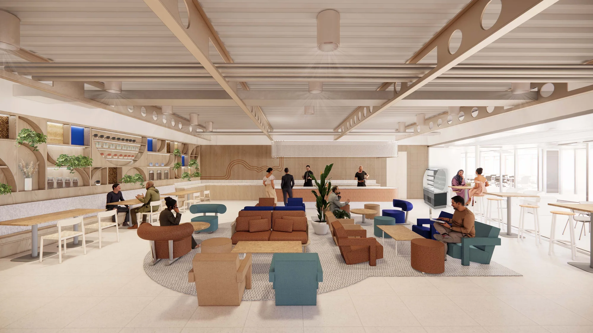 A space for Googlers to pause for a coffee break or have a quick 1 to 1 in sound-protected booths.