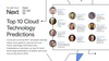 Graphic showing Top 10 Cloud Technology Predictions preview, with pictures of various people speaking at the keynote