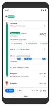 A screenshot of a Pixel phone that shows transit directions and crowdedness predictions on Google Maps