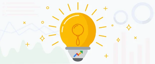 Illustration of a light bulb with different chart icons incorporated, including a Google Trends arrow icon at the base of the bulb.