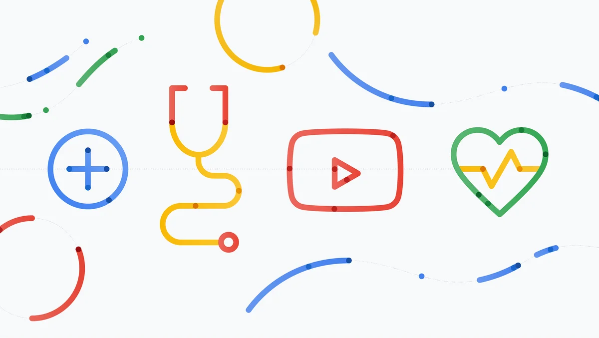Illustration with icons related to health and YouTube