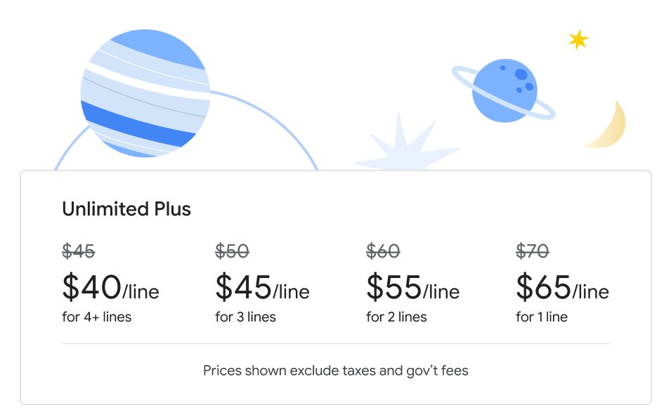 A chart shows the new reduced price per line for an Unlimited Plus phone plan.