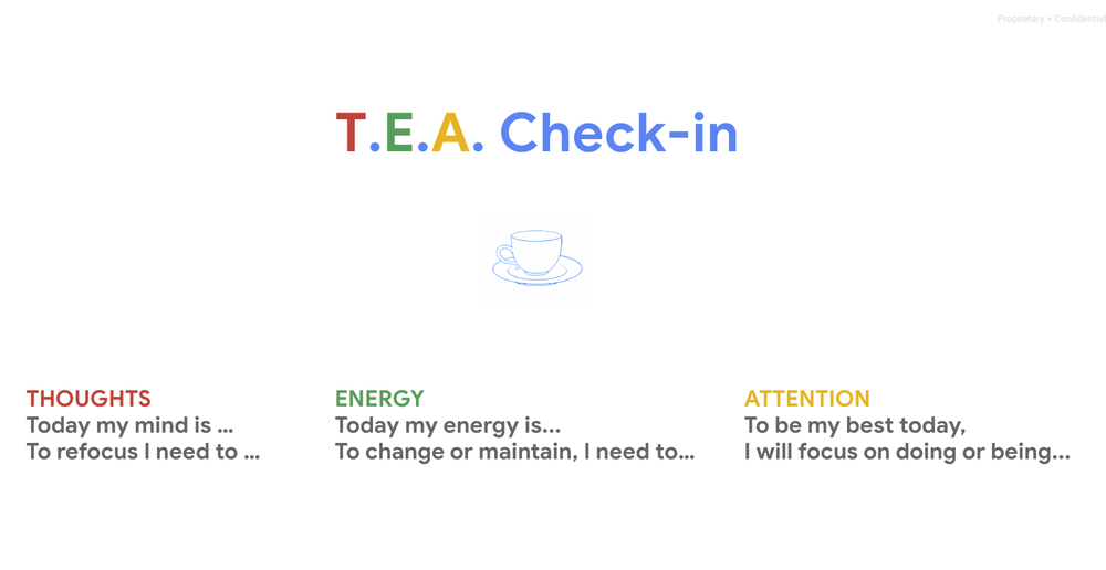 Illustration explaining the "T.E.A." check-in.