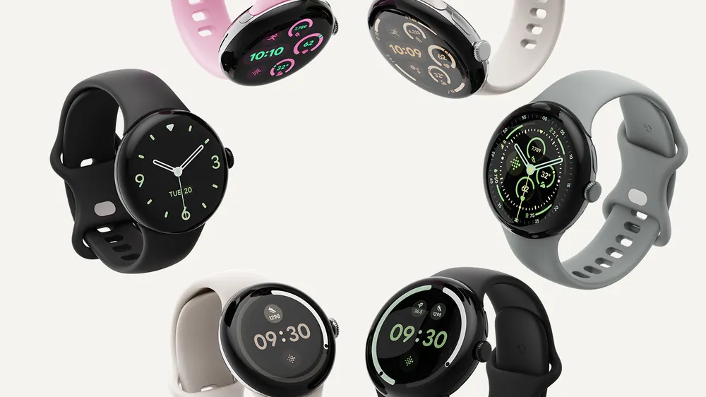 Verschillende varianten van de nieuwe Pixel Watch 3.