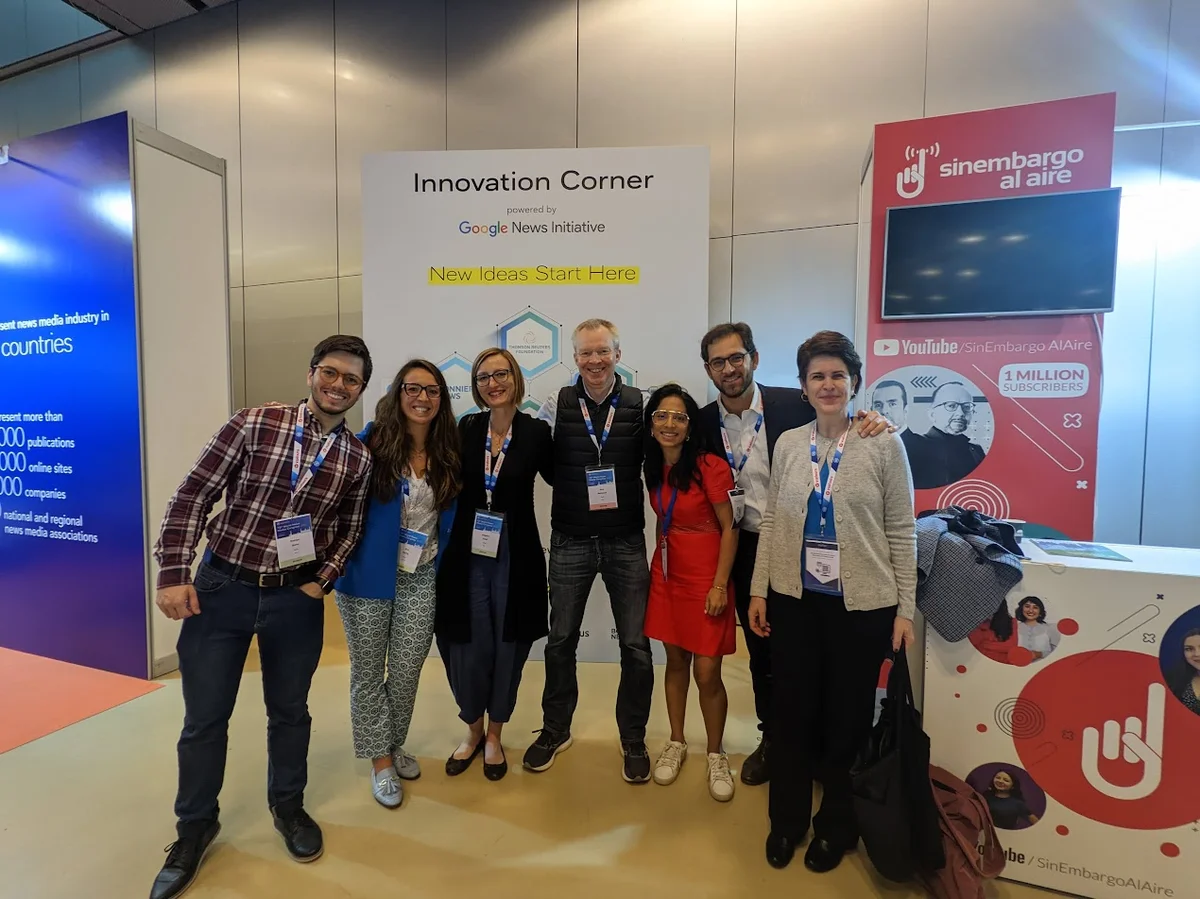 Article's hero media shows seven members of the Google team at the WAN-IFRA World News Media Congress in Zaragoza, Spain.